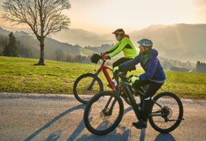 Couple riding electric bikes